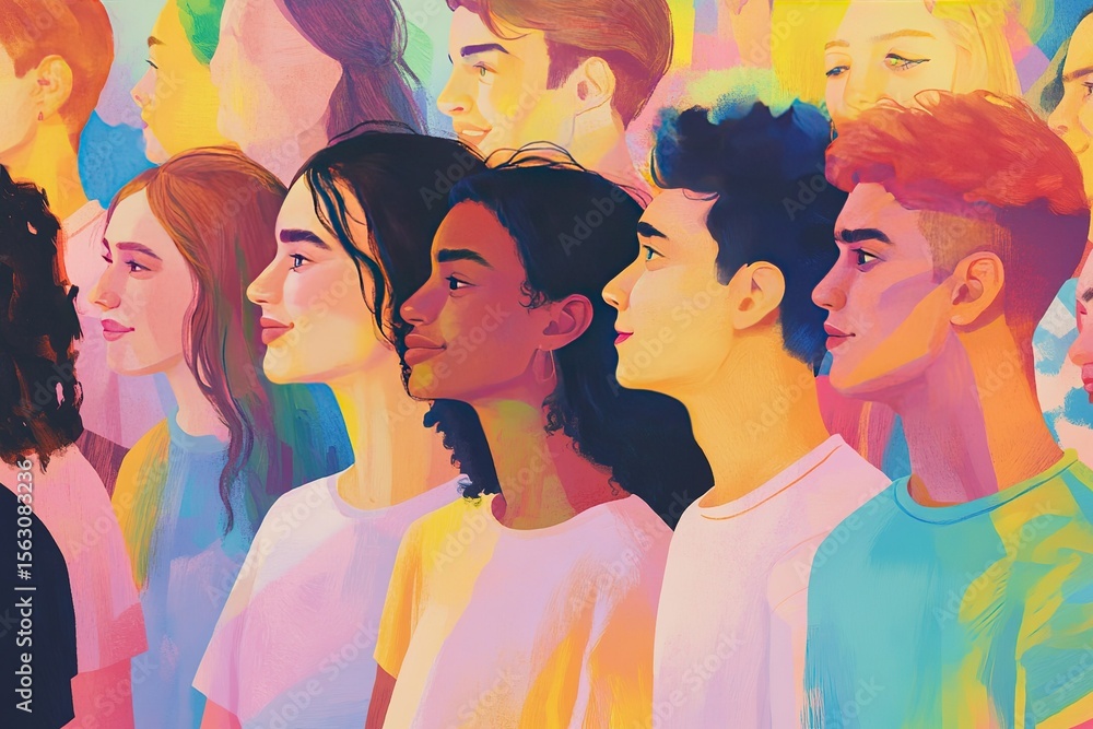 An artistic take on LGBTQ+ pride, where people of different identities celebrate love and inclusivity An artistic take on LGBTQ+ pride, where people of different identities celebrate love and inclusivity