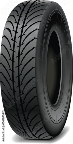 Car Tire Vector – Realistic Black Tire with Tread Pattern