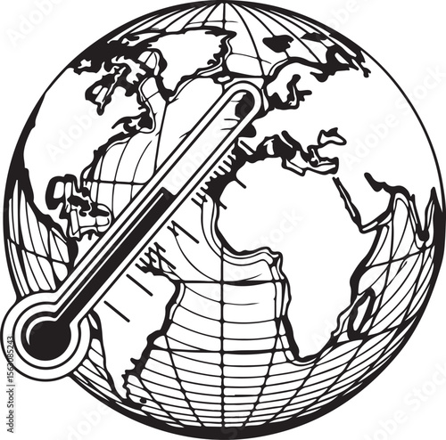 Vintage woodcut illustration of an earth globe symbol, a dream-like world design