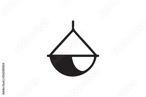 Simple black line drawing of a hanging bird feeder isolated on white background