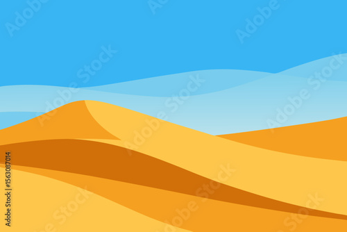 Stylized desert landscape with rolling sand dunes under a clear blue sky