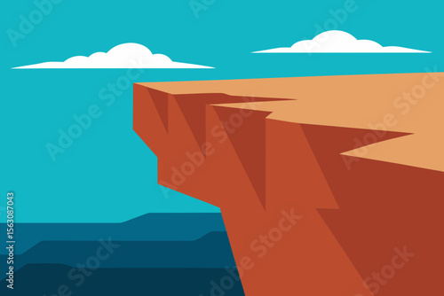 Flat design illustration of a dramatic cliff edge overlooking the ocean with clouds