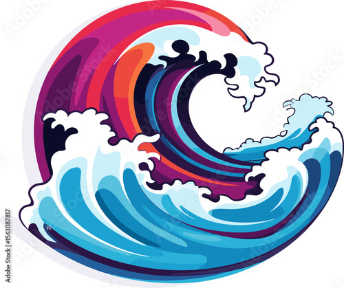 Colorful Ocean Wave Illustration on White Background