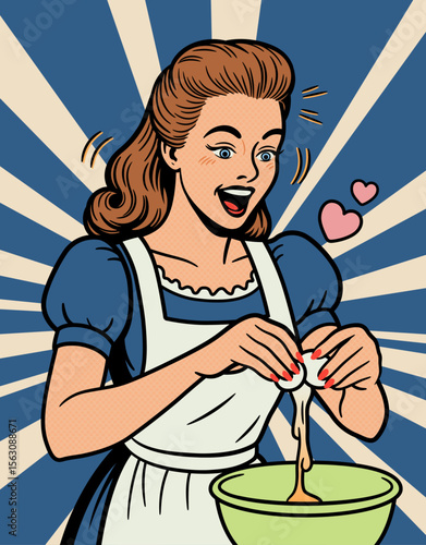 Pop Art Illustration of a Woman Cooking with Eggs