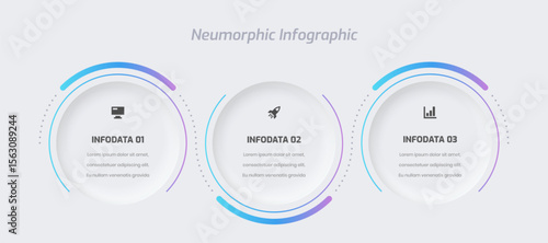 Business neumorphic infographic presentation with gradient color circle label 3 option and icon