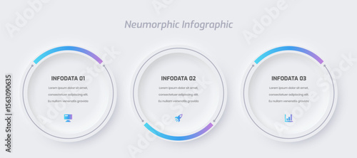 Business neumorphic infographic presentation with gradient color circle label 3 option and icon