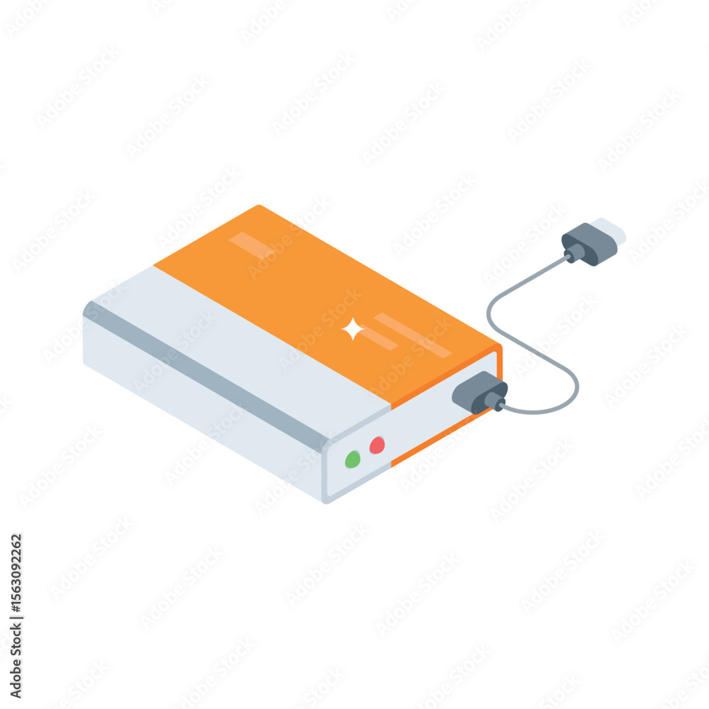 Obraz premium A modern isometric icon showing external hdd device connection
