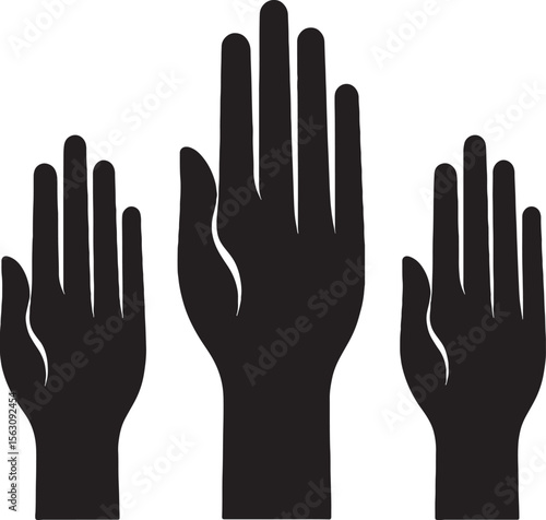 Hand vector silhouettes illustrate various gestures, from helping hands to a child's tiny palm, perfect as a black symbol icon