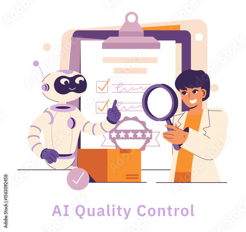AI In Industry And Manufacturing. Flat Vector Illustration