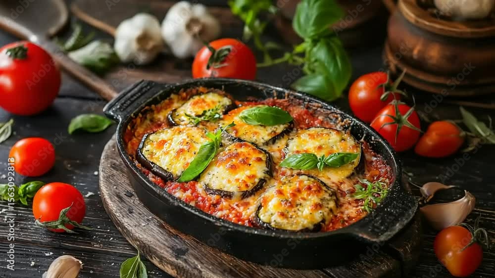 Eggplant parmesan in a cast iron skillet Eggplant parmesan in a cast iron skillet