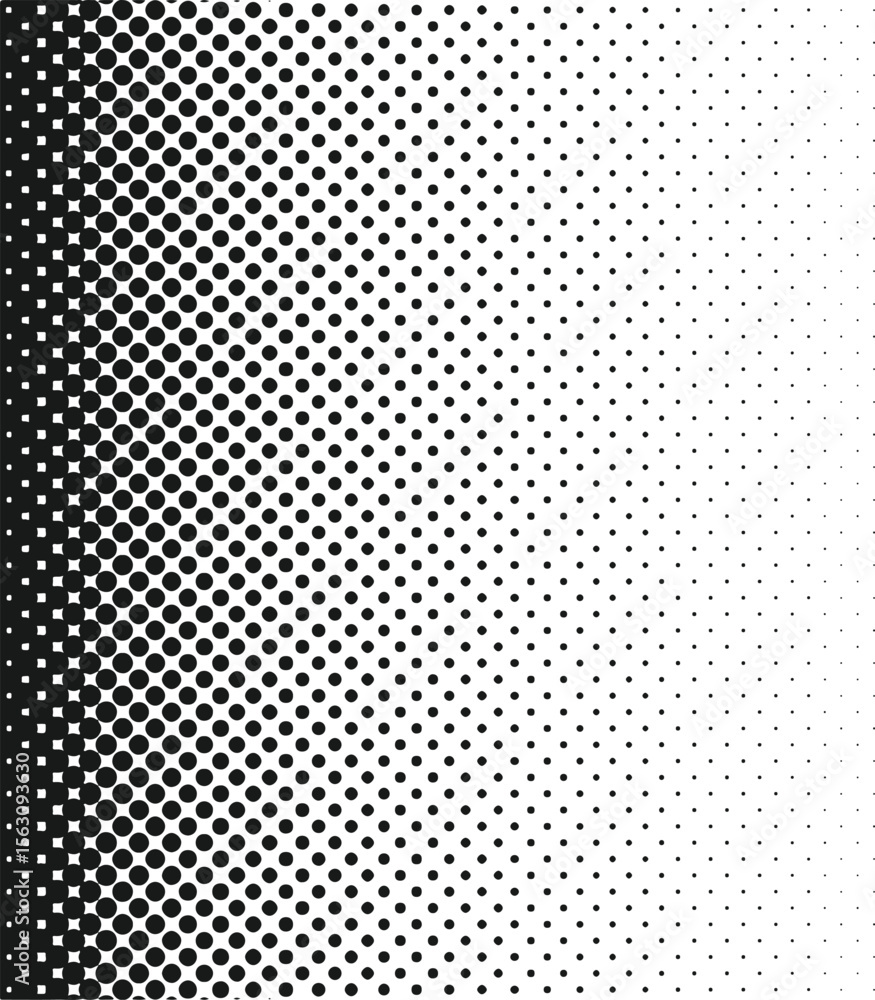 Black and white halftone dot pattern fading from left to right isolated on white background Black and white halftone dot pattern fading from left to right isolated on white background