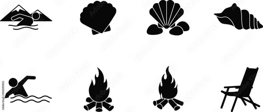 Fototapeta premium Outdoor Activities, Coastal Fun, Relaxation at the Beach in a Graphic Illustration Environment