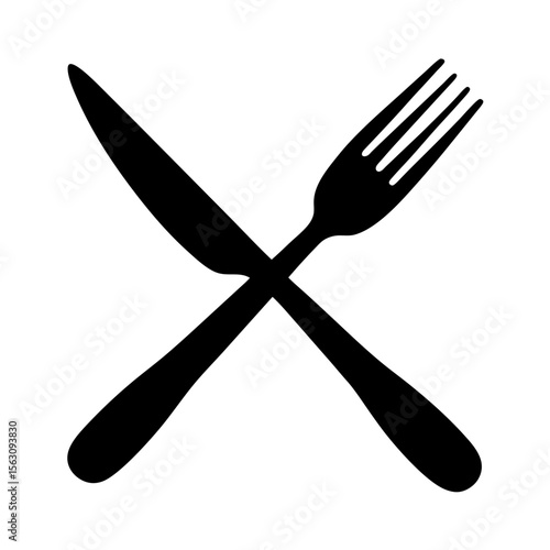 Elegant crossed fork and knife silverware icon on a clean white background