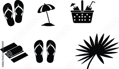 Beach Essentials Including Flip Flops, Umbrella, and More for Relaxing Days Outdoors