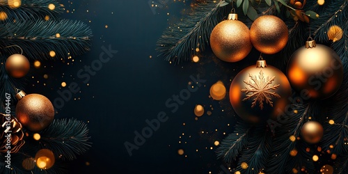 Wallpaper Mural Elegant holiday decor featuring golden ornaments and festive pine branches, creating a warm and inviting Christmas atmosphere, perfect for seasonal celebrations and gatherings. Torontodigital.ca