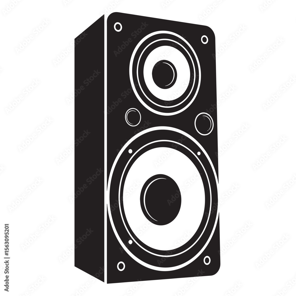 Black and white stereo speaker in flat design for audio and music related projects Black and white stereo speaker in flat design for audio and music related projects