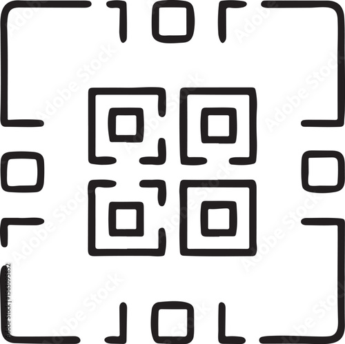 Black QR Code Scan Icon, Simple Flat Style, Square Border Symbol for Digital Scanning, UI Element