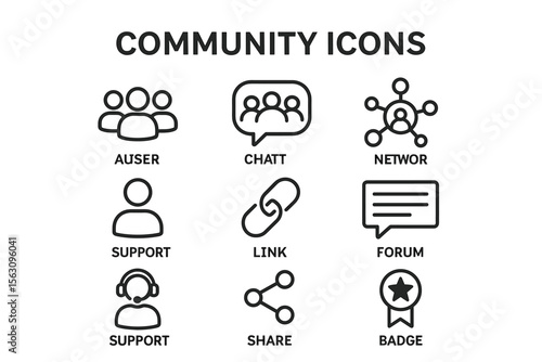 Community icons set: communication, support, networking, and engagement symbols
