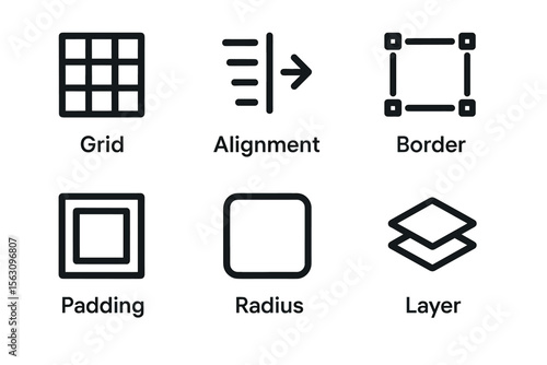 Grid alignment border icons with padding radius and layer symbols