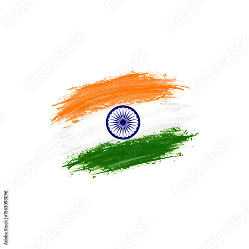 Indian national flag brush stroke artwork with saffron white and green tricolour and blue Ashoka Chakra symbol