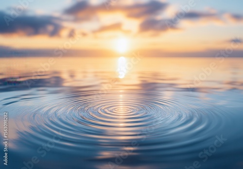 A tranquil sunset reflecting over calm waters, creating beautiful ripples and a soothing ambiance. The warm colors blend harmoniously, providing a serene escape into nature.