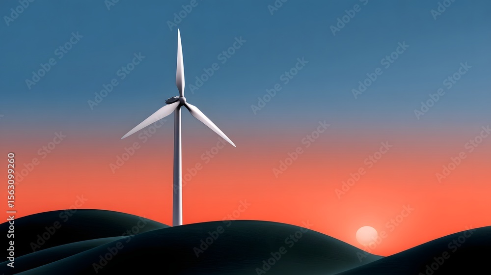 Obraz premium Wind turbine against a vibrant sunset landscape