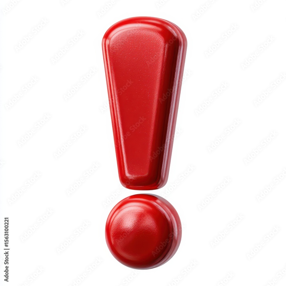 A shiny red exclamation mark symbol isolated on white background A shiny red exclamation mark symbol isolated on white background