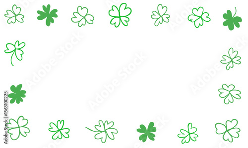 Frame of rough clover leaf doodle. Hand drawn illustration vector. Copy space.
