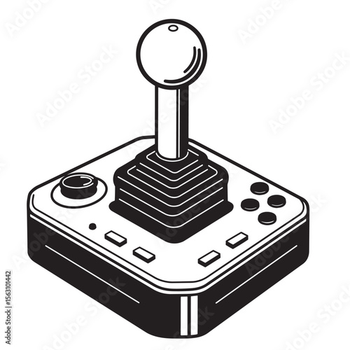 Isometric view of a retro game controller with joy stick and button set