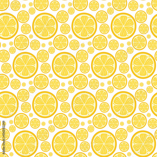 Lemon slice seamless pattern. Fresh citrus fruit healthy summer drink background