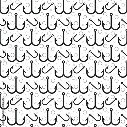 Seamless fishing hook pattern. Tackle sport background. Fishing outdoor hobby