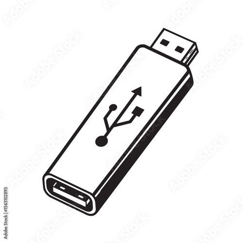 Simple vector illustration of a black and white usb flash drive with ornament set
