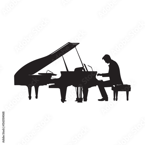 Man Playing Grand Piano Silhouette Vector