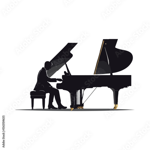 Man Playing Grand Piano Silhouette Vector