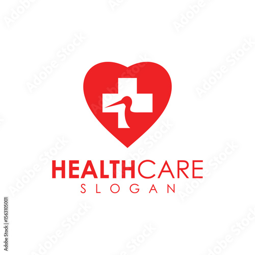 health vector design logo with cross and stork bird in love shape