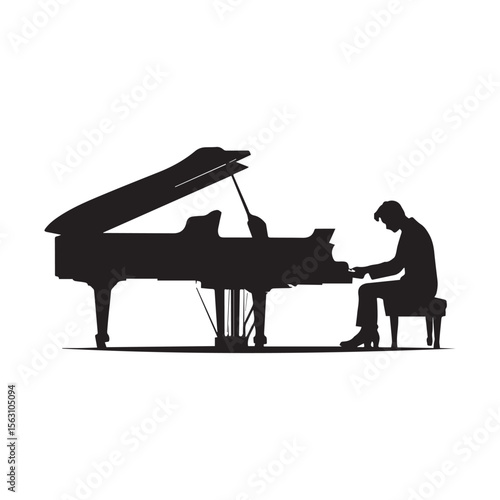 Man Playing Grand Piano Silhouette Vector