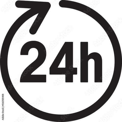 Circular arrow symbol with twenty four hour text icon twenty four hours