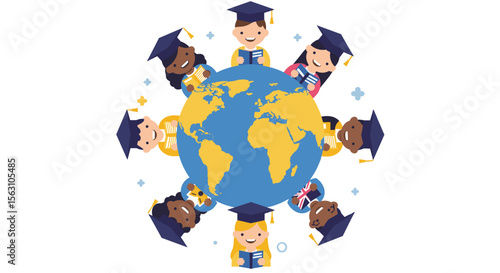 Diverse global education concept vector illustration for multicultural learning and unity