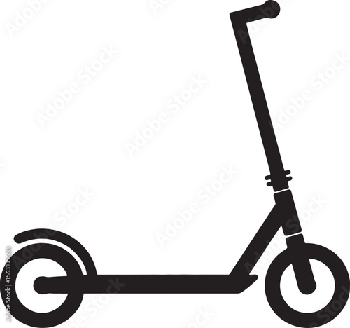 Minimalist black and white icon of a kick scooter transportation vehicle