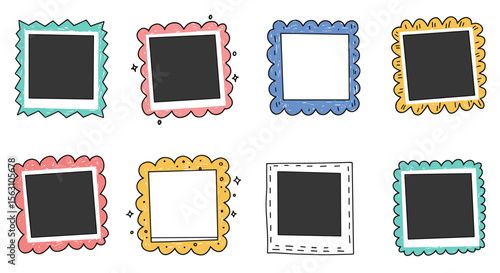Colorful hand drawn photo frames vector illustration for scrapbooking and design projects