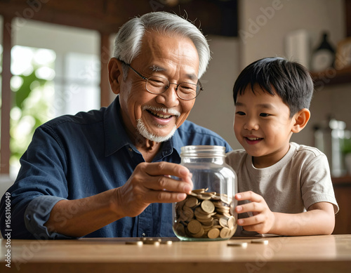 Asian Grandfather's Wisdom Insurance and Financial Security for Future Generations