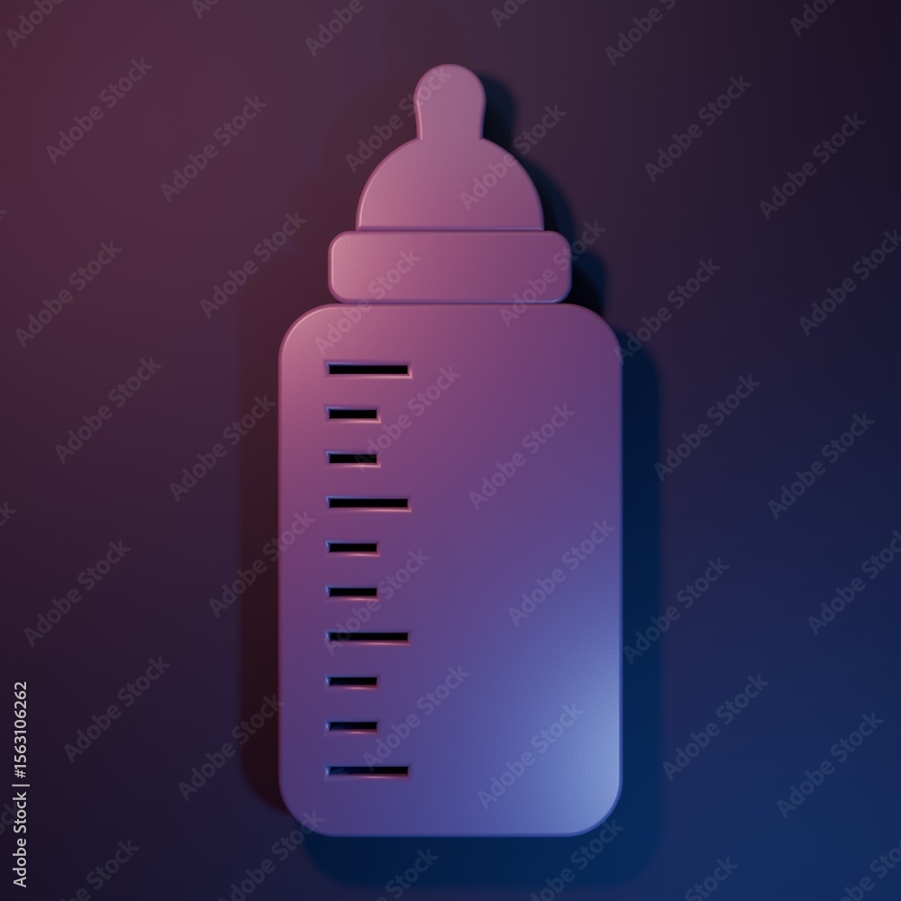 Purple Baby bottle icon isolated on purple-blue background. Feeding bottle icon. Milk bottle sign. Minimalism concept. 3D render illustration Purple Baby bottle icon isolated on purple-blue background. Feeding bottle icon. Milk bottle sign. Minimalism concept. 3D render illustration
