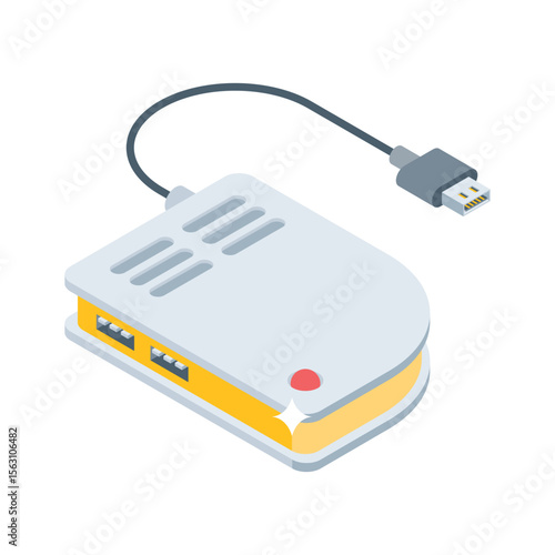 A premium isometric icon featuring cable adapter connection