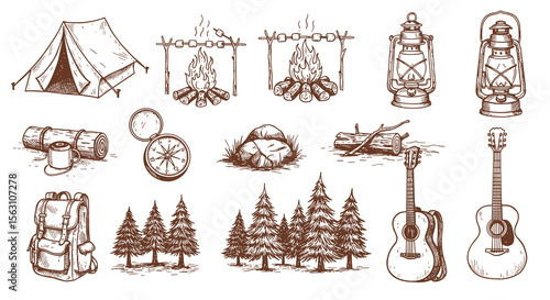 Outdoor adventure and camping vector illustration - ideal for design, print, and poster projects