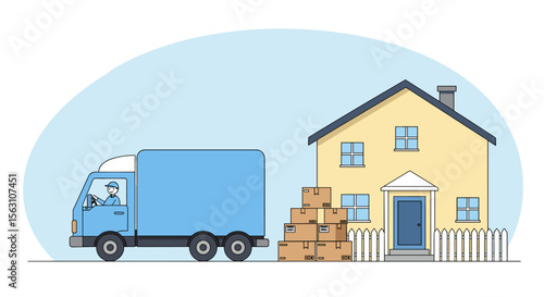 Moving house scene vector illustration - delivery and relocation concept in flat style for poster or design
