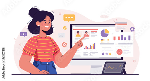 Data analysis and presentation in flat style vector illustration for business reports