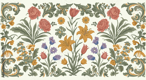 Elegant floral pattern with ornate details: vector illustration for textile and design