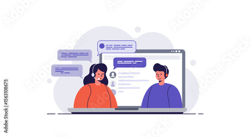 Customer support interaction concept in modern communication vector illustration for digital solutions and online services design