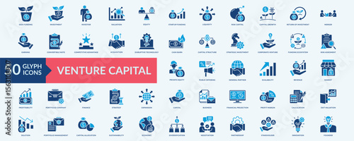 Venture capital icon collection set with investment, valuation, risk capital, return on investment, disruptive technology
