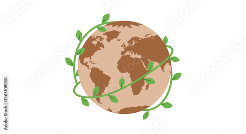 Earth conservation concept vector illustration with globe and green vines for environmental awareness design